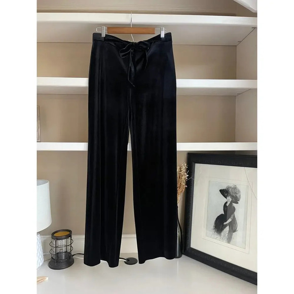Calvin Klein Black Velvet High Waisted Wide Leg Pants - Size Medium - Picture 5 of 8